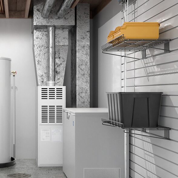 Rendered image example of a basement utility room
