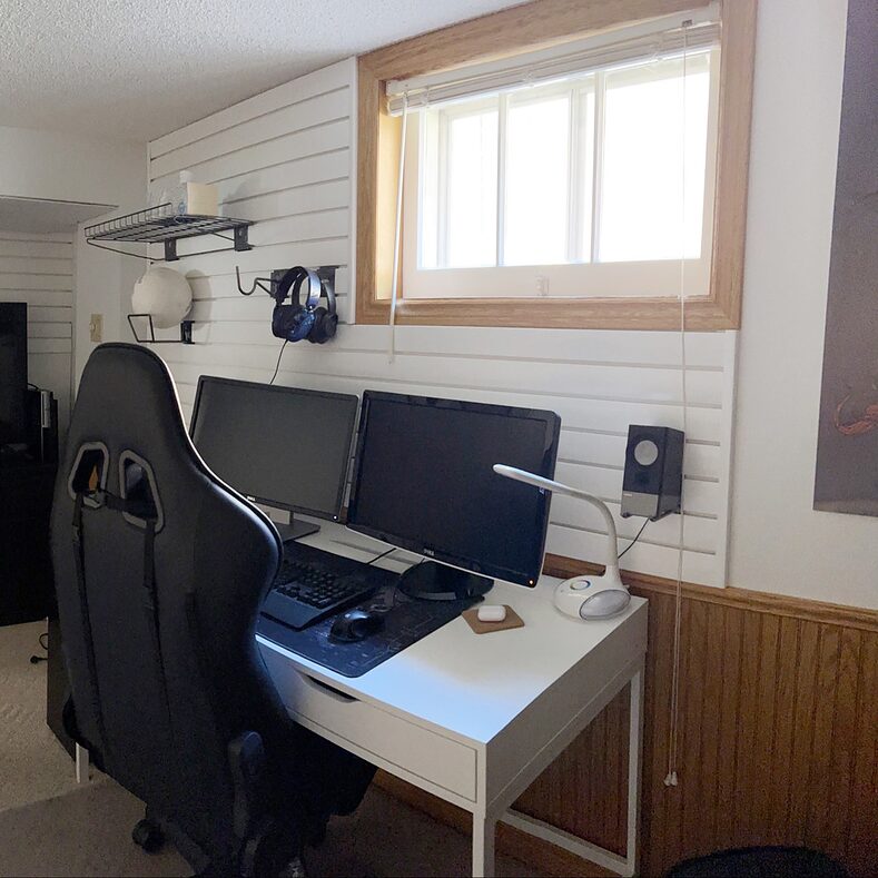 Trusscore Wall&CeilingBoard and Trusscore SlatWall in Basement Bedroom/Office