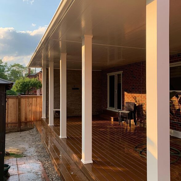 Trusscore white wall&ceilingboard installed in residential sheltered exterior ceiling