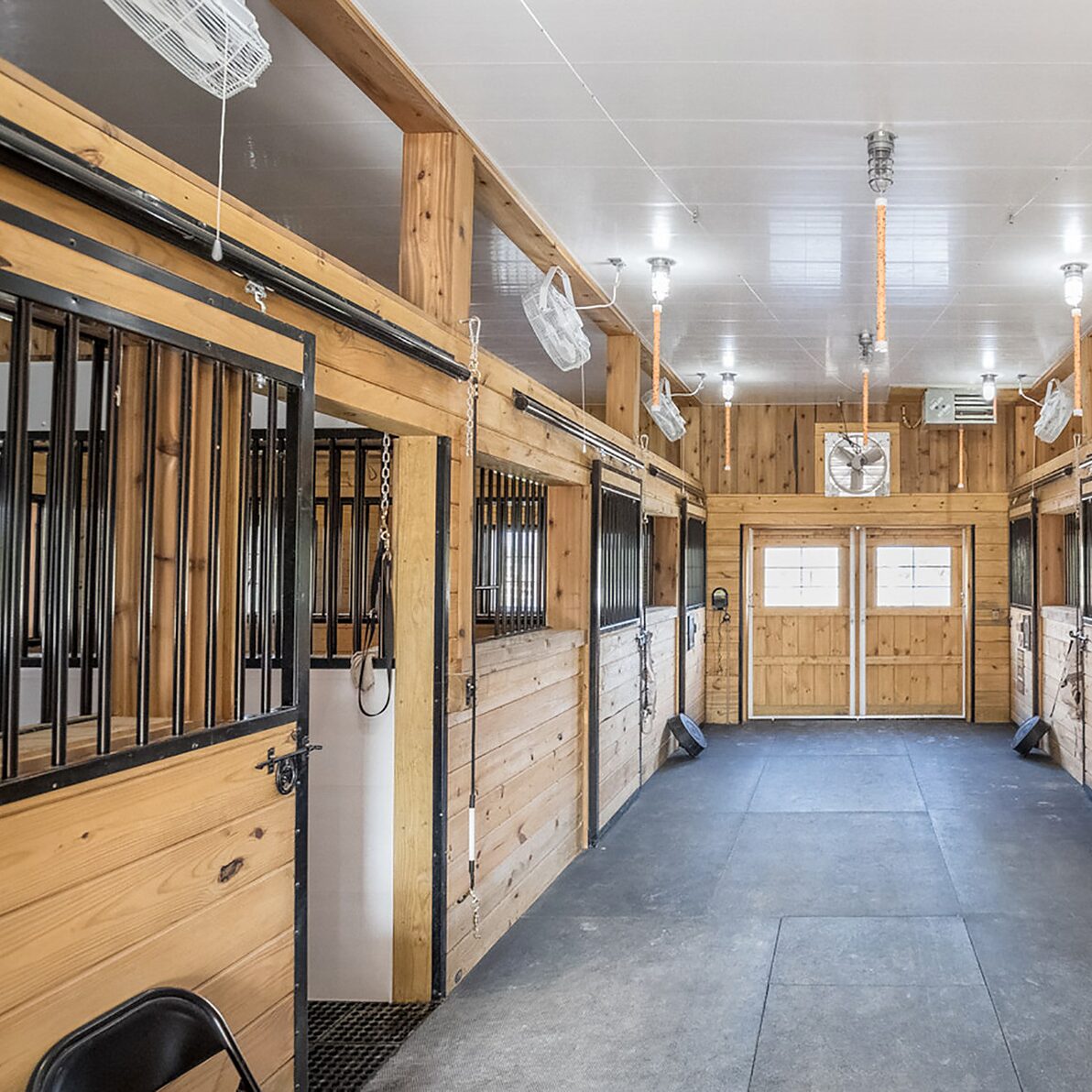 Trusscore wall&ceilingboard white installed in agricultural horse stable