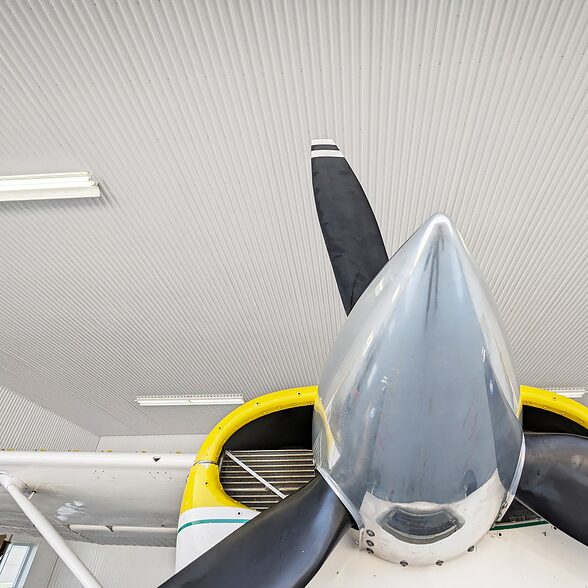 Trusscore ribcore white installed in commercial airplane hangar