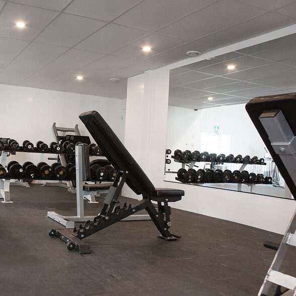 Trusscore wall&ceilingboard white installed in recreational gym