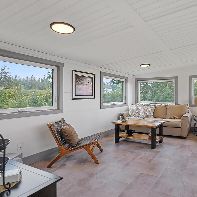 Trusscore wall&ceilingboard white installed in residential living room