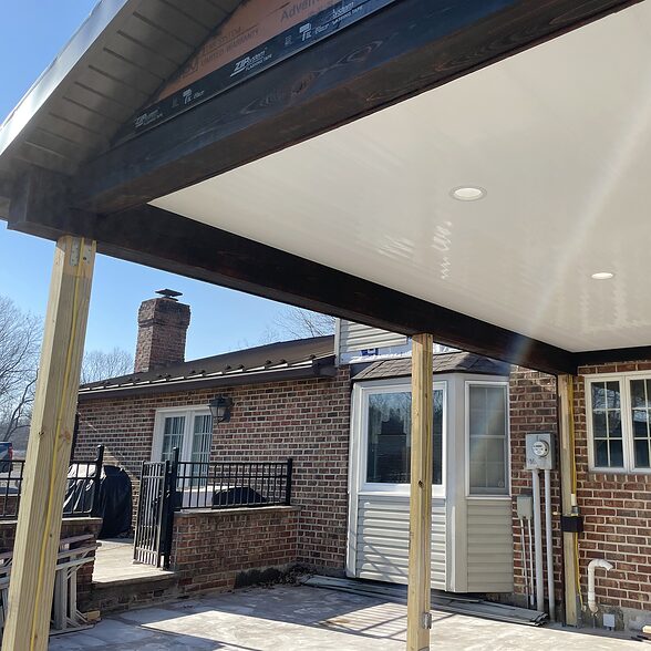 Trusscore wall&ceilingboard white installed on gazebo exterior ceiling