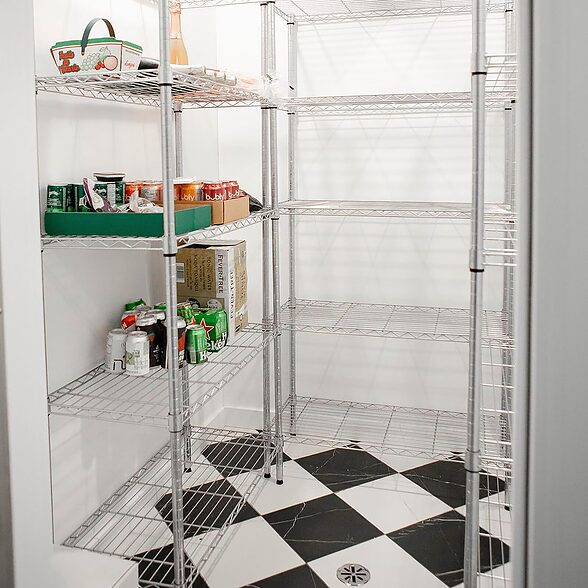 Trusscore wall&ceilingboard white installed in residential kitchen pantry