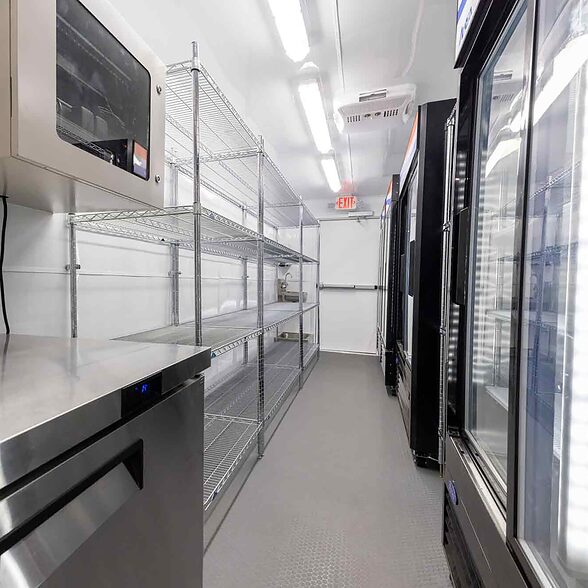 Trusscore Wall&CeilingBoard in a Shipping Container Mobile Grocery Kitchen