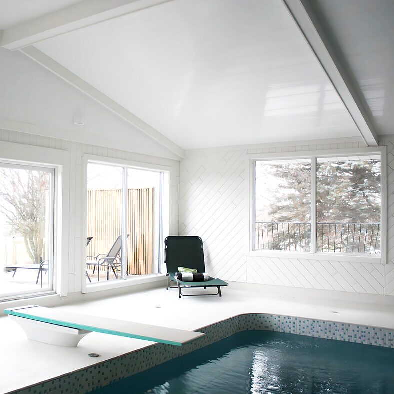 Trusscore wall&ceilingboard white installed in a residential indoor pool