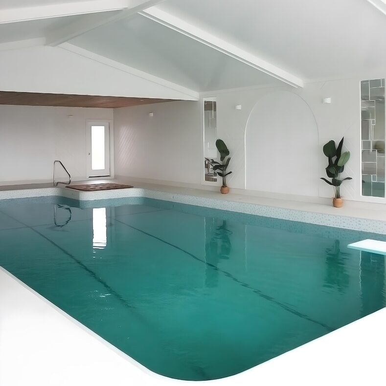 Trusscore wall&ceilingboard white installed in a residential indoor pool