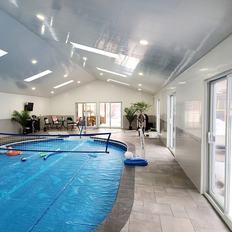 Trusscore wall&ceilingboard white installed in a residential indoor pool