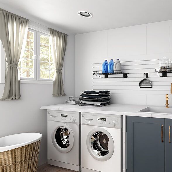 Trusscore Wall&CeilingBoard and Trusscore SlatWall in Residential Laundry Room Render