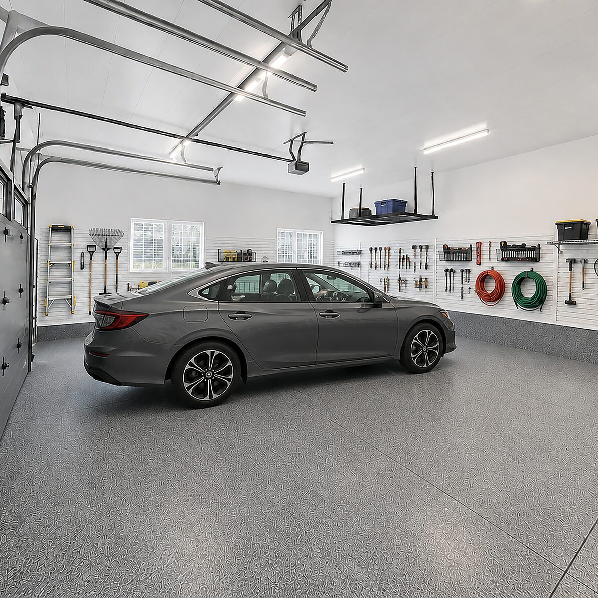 Trusscore Wall&CeilingBoard and Trusscore SlatWall in Residential Garage (AI-Enhanced)