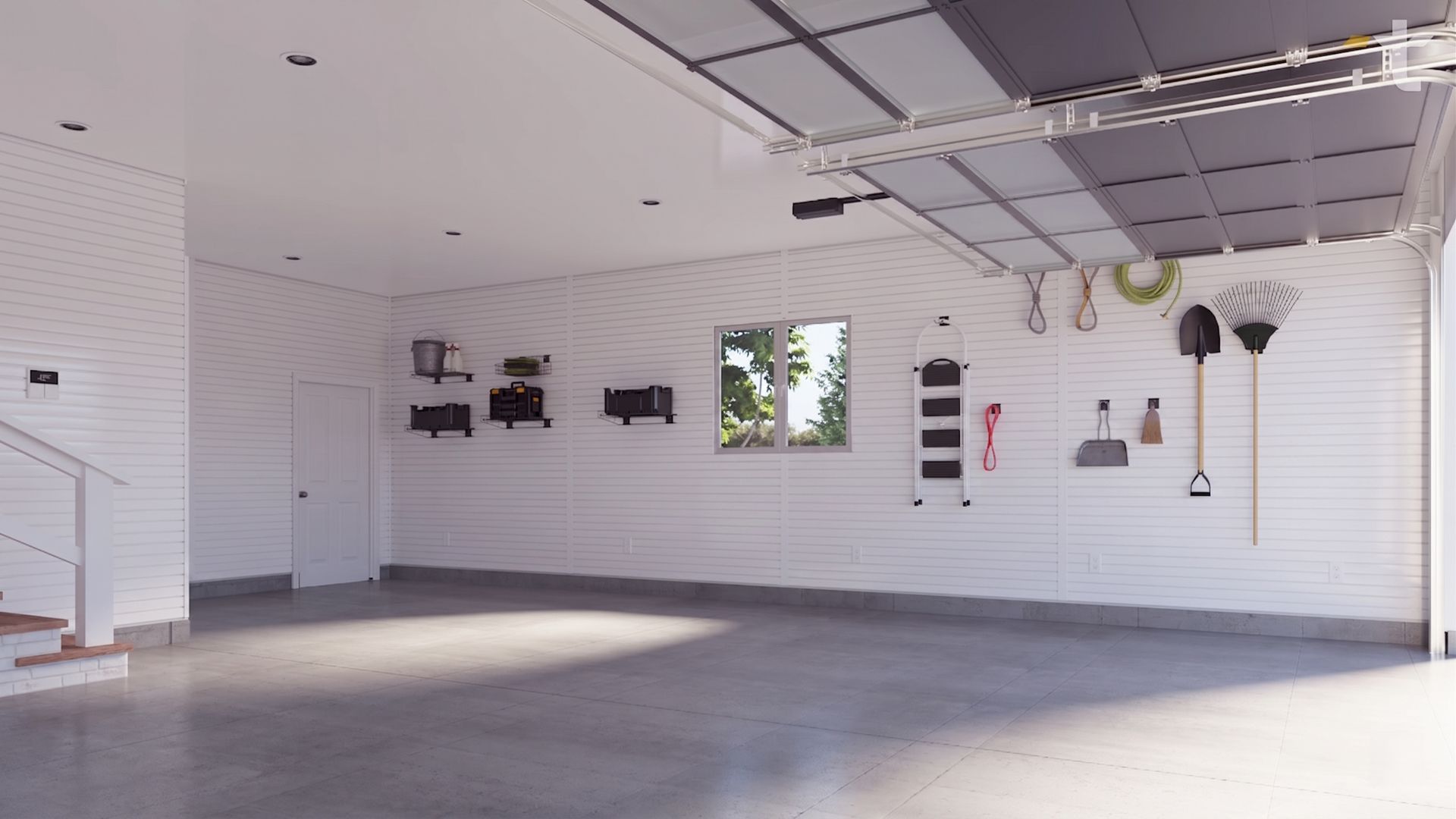 Trusscore SlatWall Full Wall configuration installed in a garage