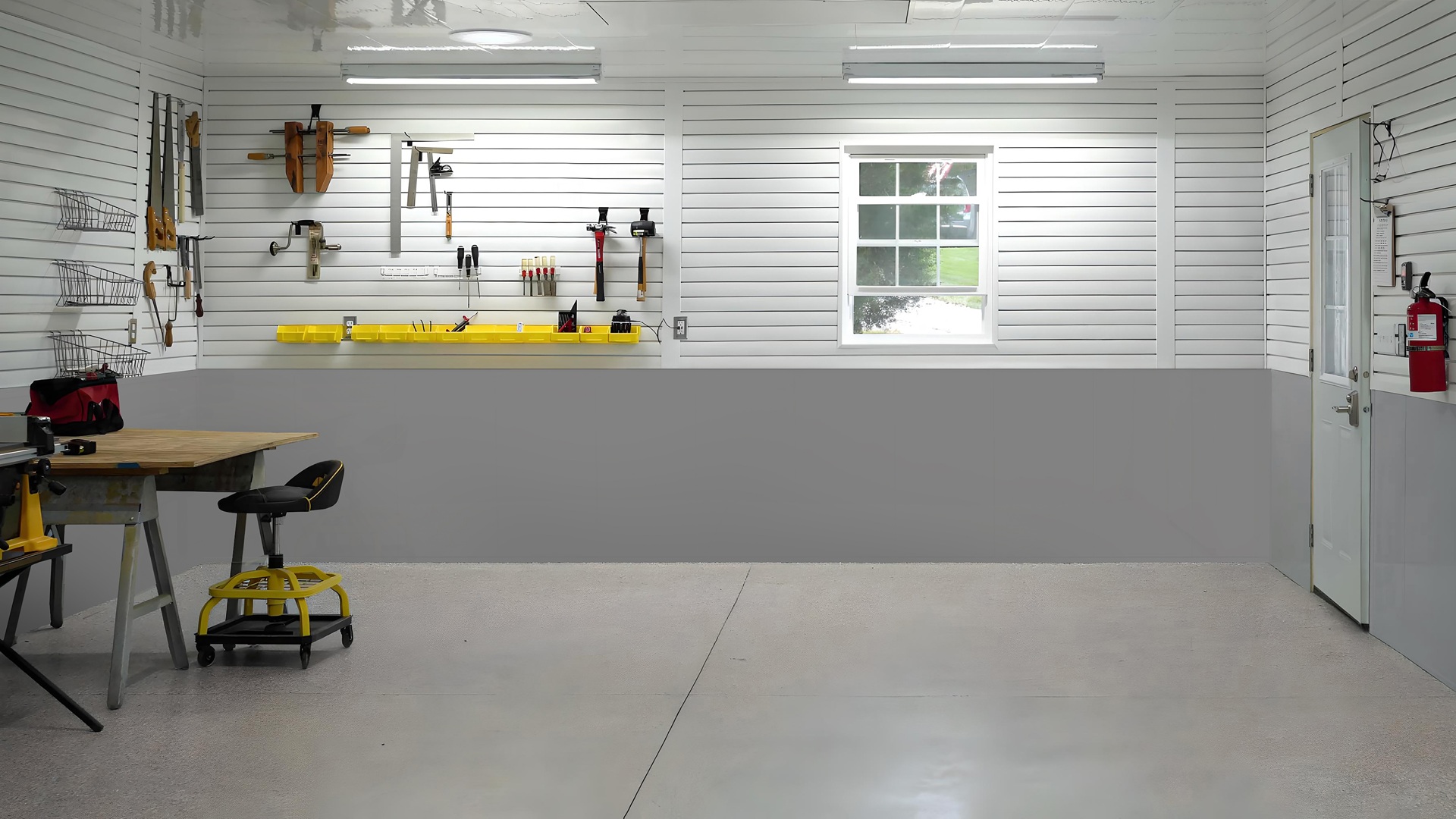 Trusscore SlatWall Half Wall configuration installed in a garage