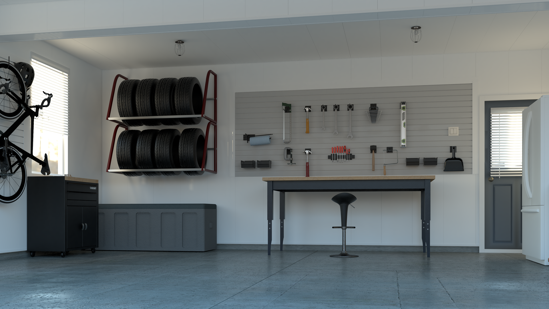 Trusscore SlatWall Section configuration installed in a garage