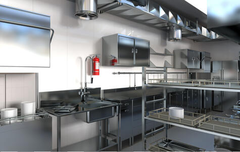Rendered image example of a commercial kitchen Rendered image example of a commercial kitchen
