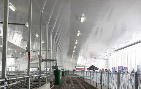 Trusscore white wallandceilingboard installed in a dairy facility