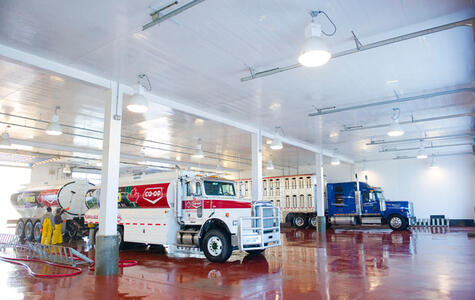 Trusscore white wallandceilingboard installed on walls and ceiling of car wash