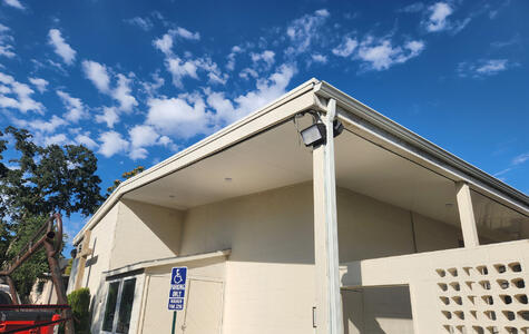 Trusscore Wall&CeilingBoard in a Church Sheltered Exterior Ceiling