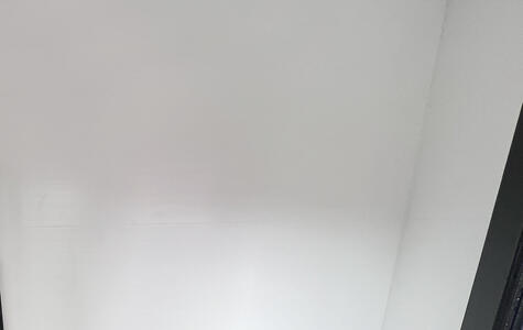 Trusscore white wall&ceilingboard installed horizontally on bathroom walls in pool house
