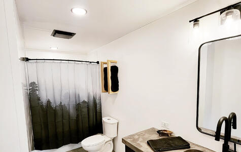 Trusscore white wall&ceilingboard installed horizontally on bathroom walls and ceiling