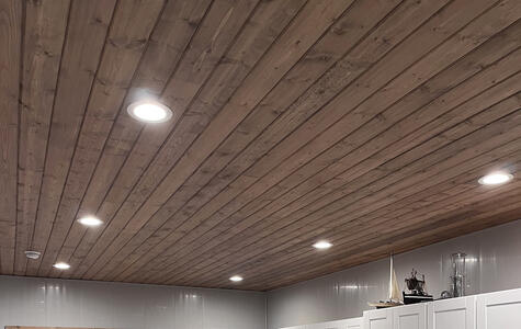 Trusscore gray wall&ceilingboard installed on the walls of a boathouse