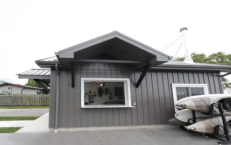 Trusscore Wall&CeilingBoard and SlatWall in Residential Boathouse Exterior