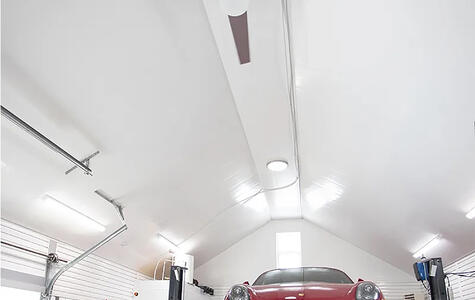 Trusscore Wall&CeilingBoard and SlatWall in Residential Garage with Hoist