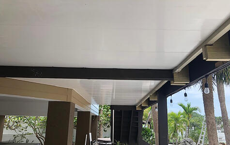 Trusscore white wall&ceilingboard installed on exterior porch ceiling