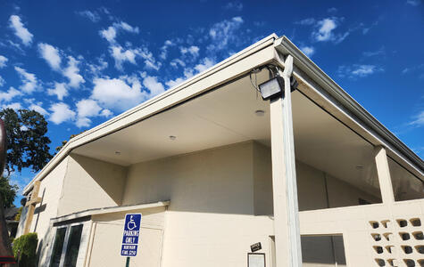 Trusscore Wall&CeilingBoard in a Church Sheltered Exterior Ceiling